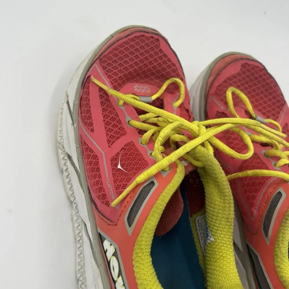 Hoka One One Clifton 1 Women's Size 7 Coral And Yellow Running Shoes F10014G